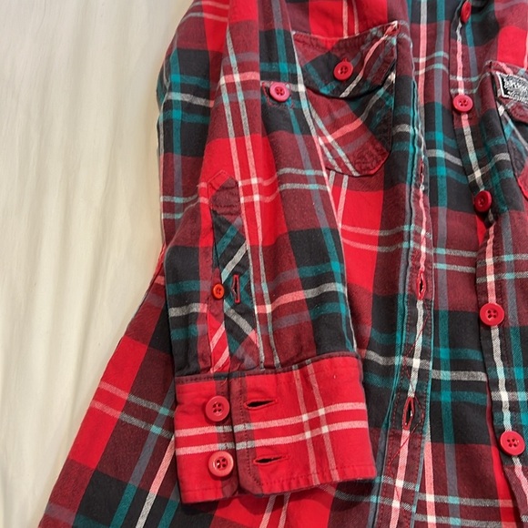 SUPERDRY Red and Green Plaid Button Down Shirt/ Women/ Size small - Picture 5 of 9